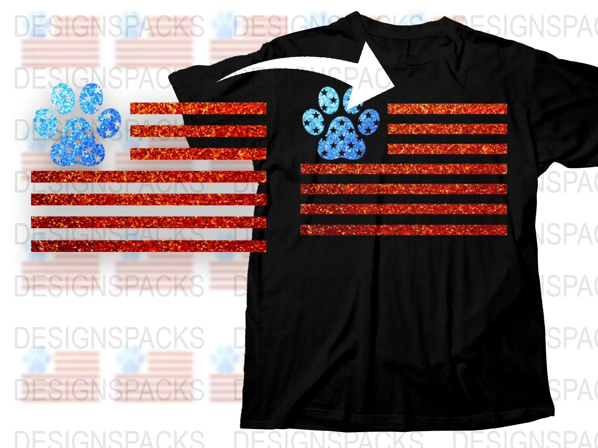 American Flag Paw Print Design Png Digital Download