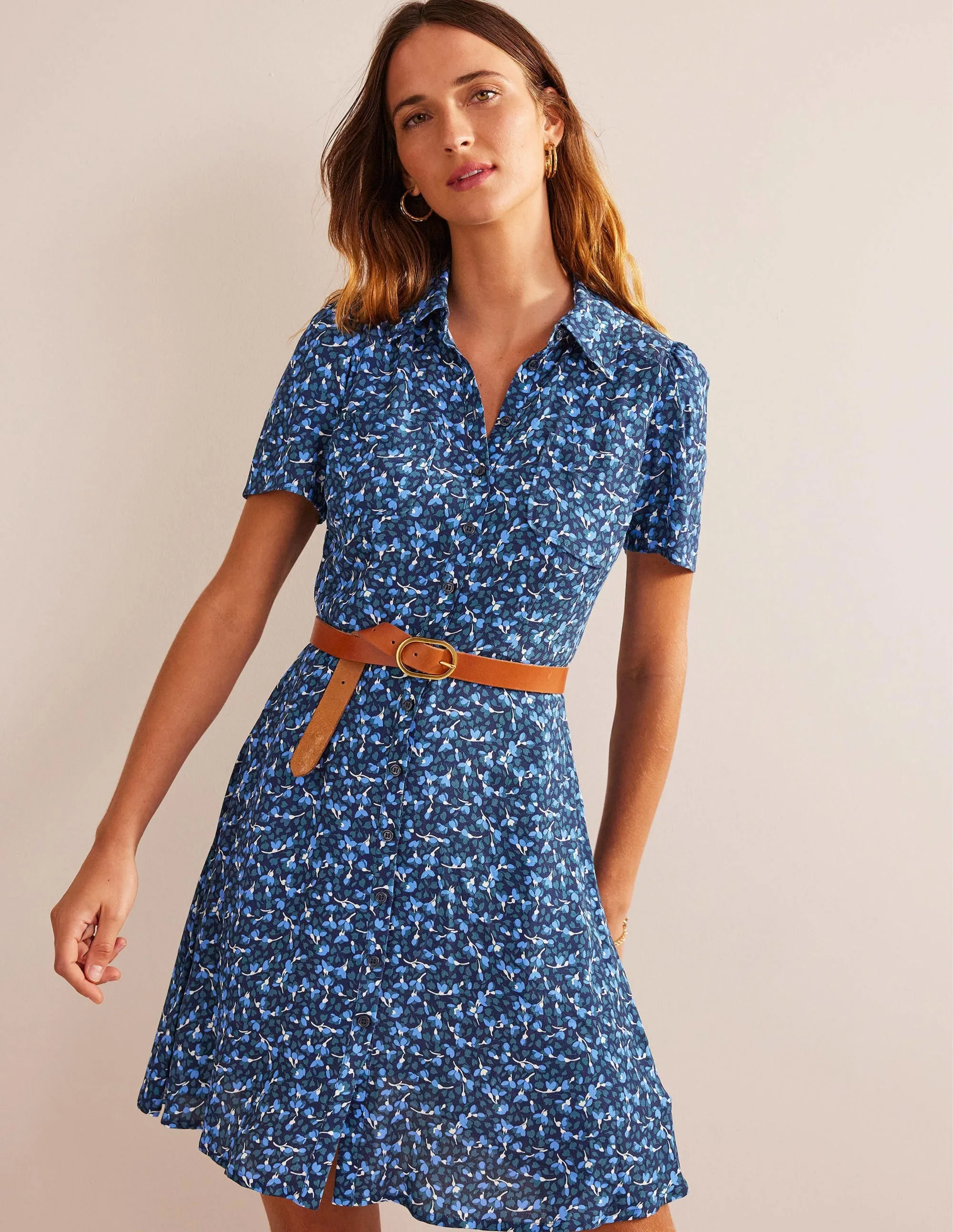 Clara Shirt Dress-French Navy, Flora