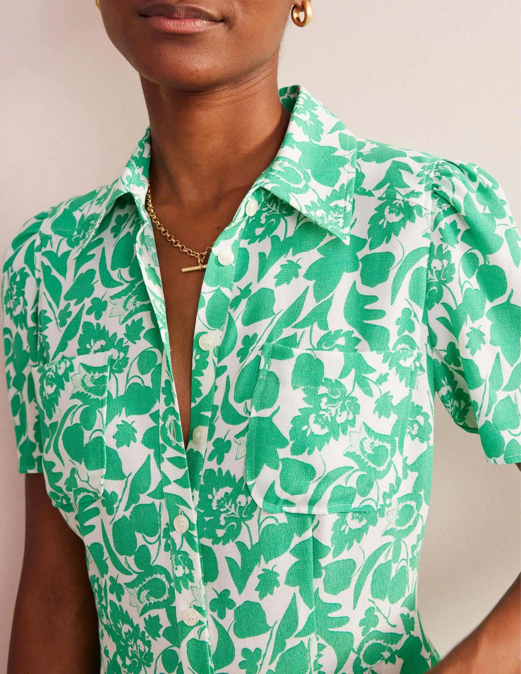 Clara Shirt Dress-Green, Tulip Bloom