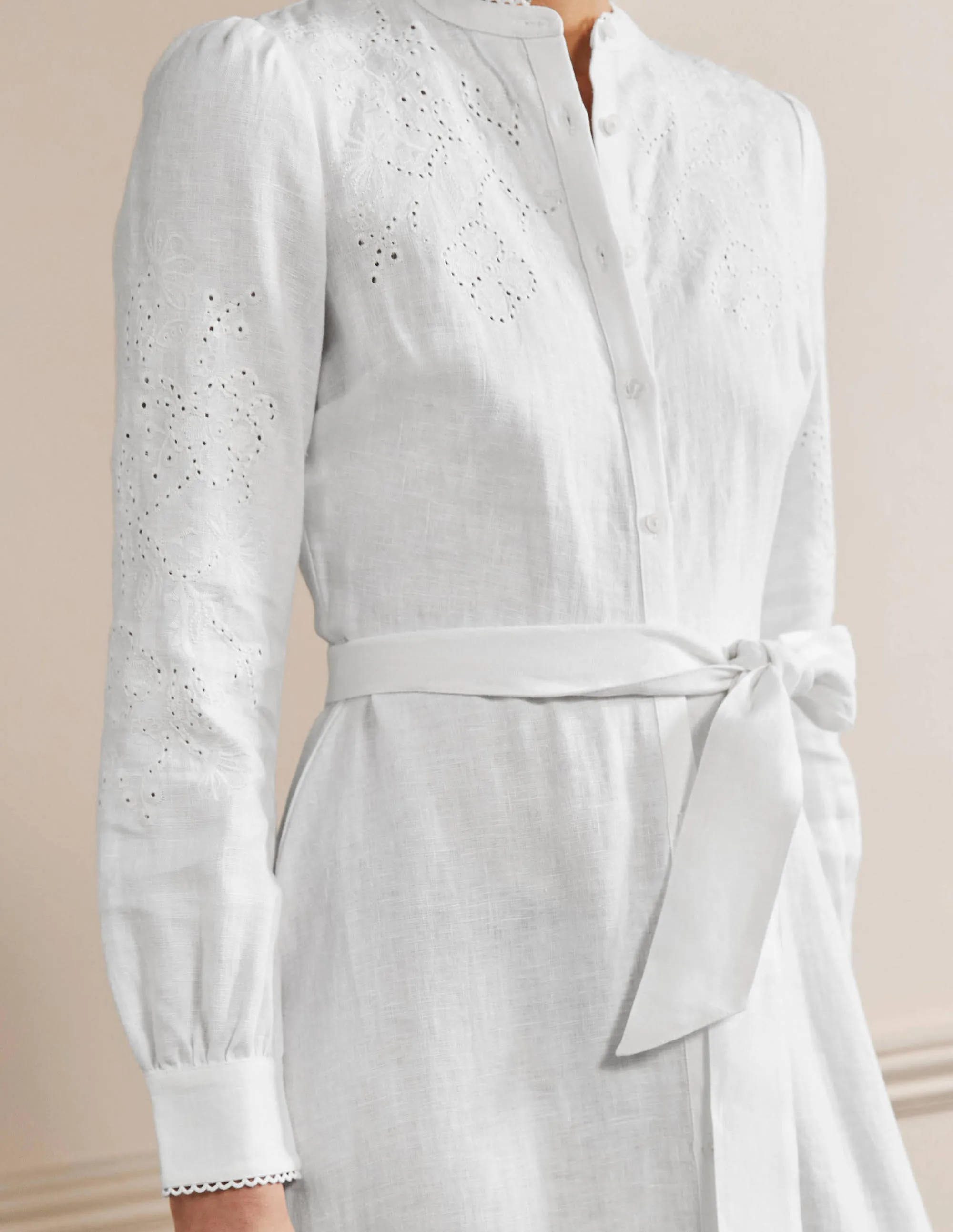Cut Work Midi Shirt Dress-White