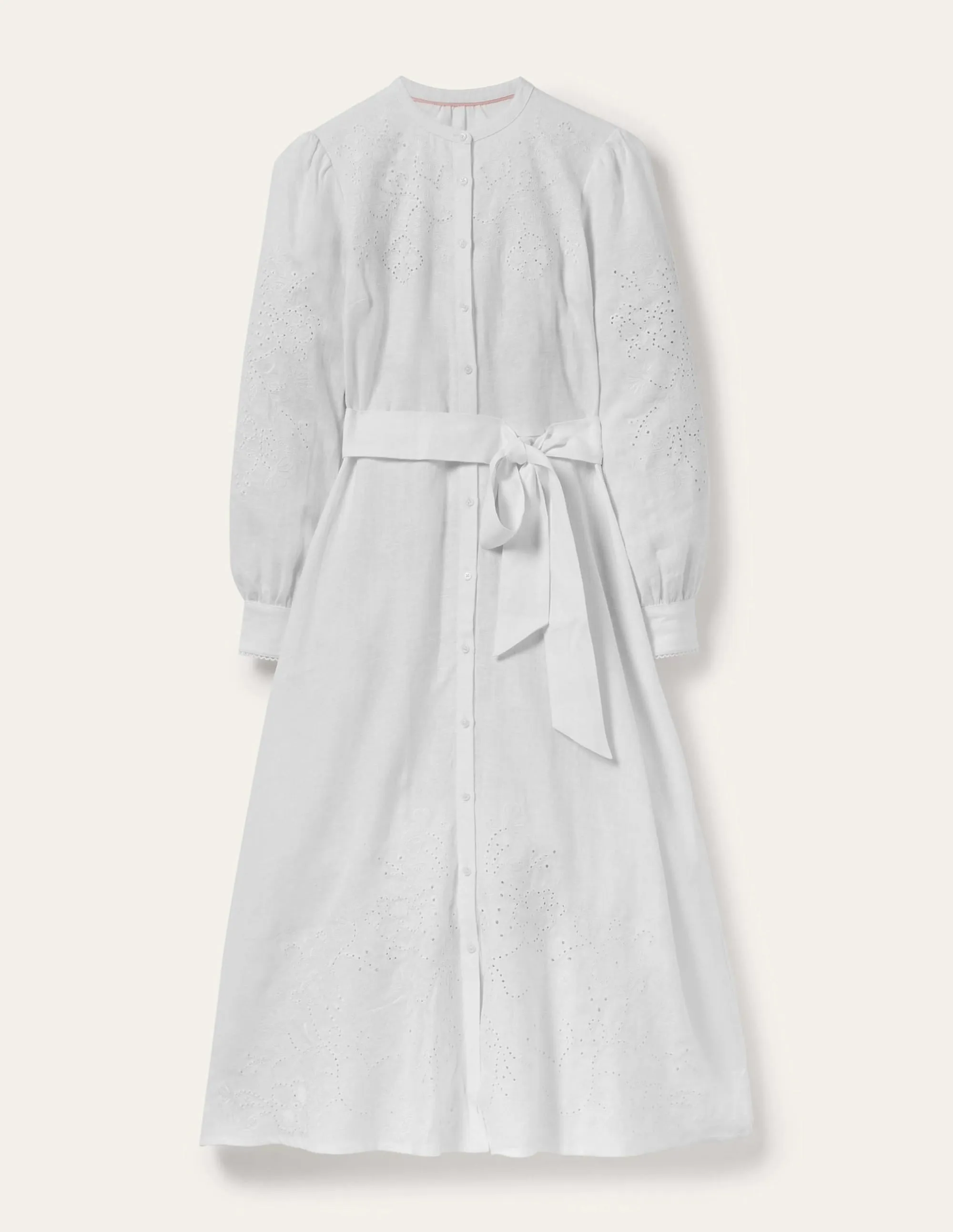 Cut Work Midi Shirt Dress-White