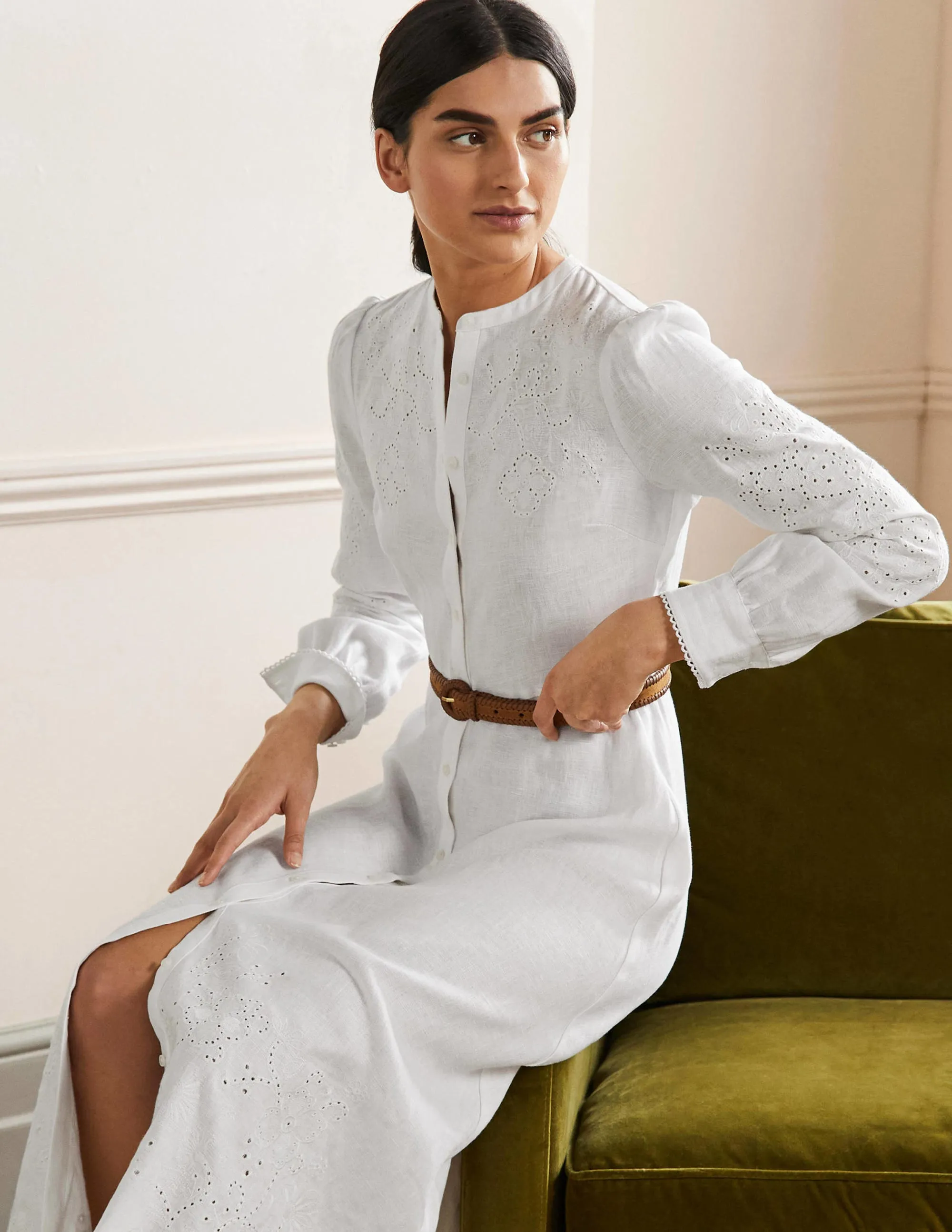 Cut Work Midi Shirt Dress-White