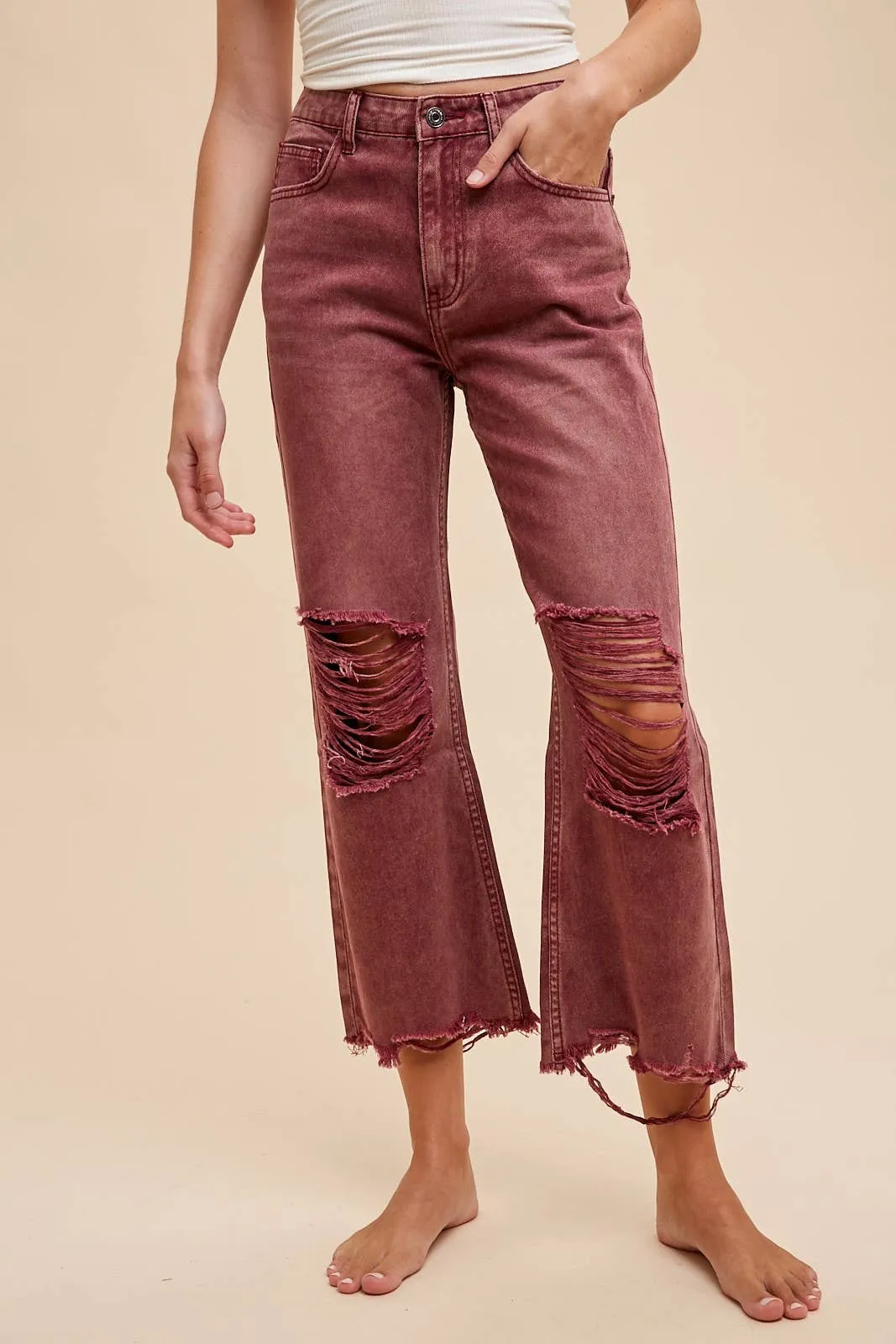 DISTRESSED LIGHT WEIGHT DENIM STRAIGHT JEAN _ AP0033: XL / OLIVE