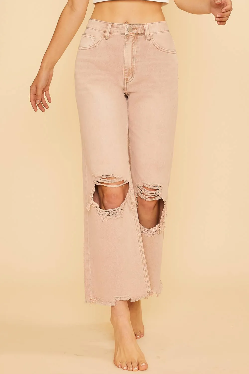 DISTRESSED LIGHT WEIGHT DENIM STRAIGHT JEAN _ AP0033: XL / OLIVE