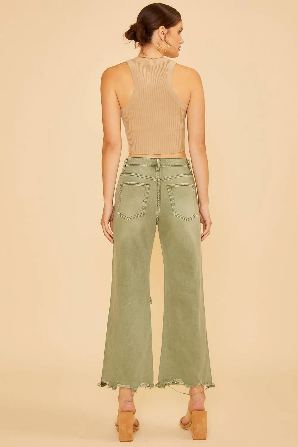 DISTRESSED LIGHT WEIGHT DENIM STRAIGHT JEAN _ AP0033: XL / OLIVE