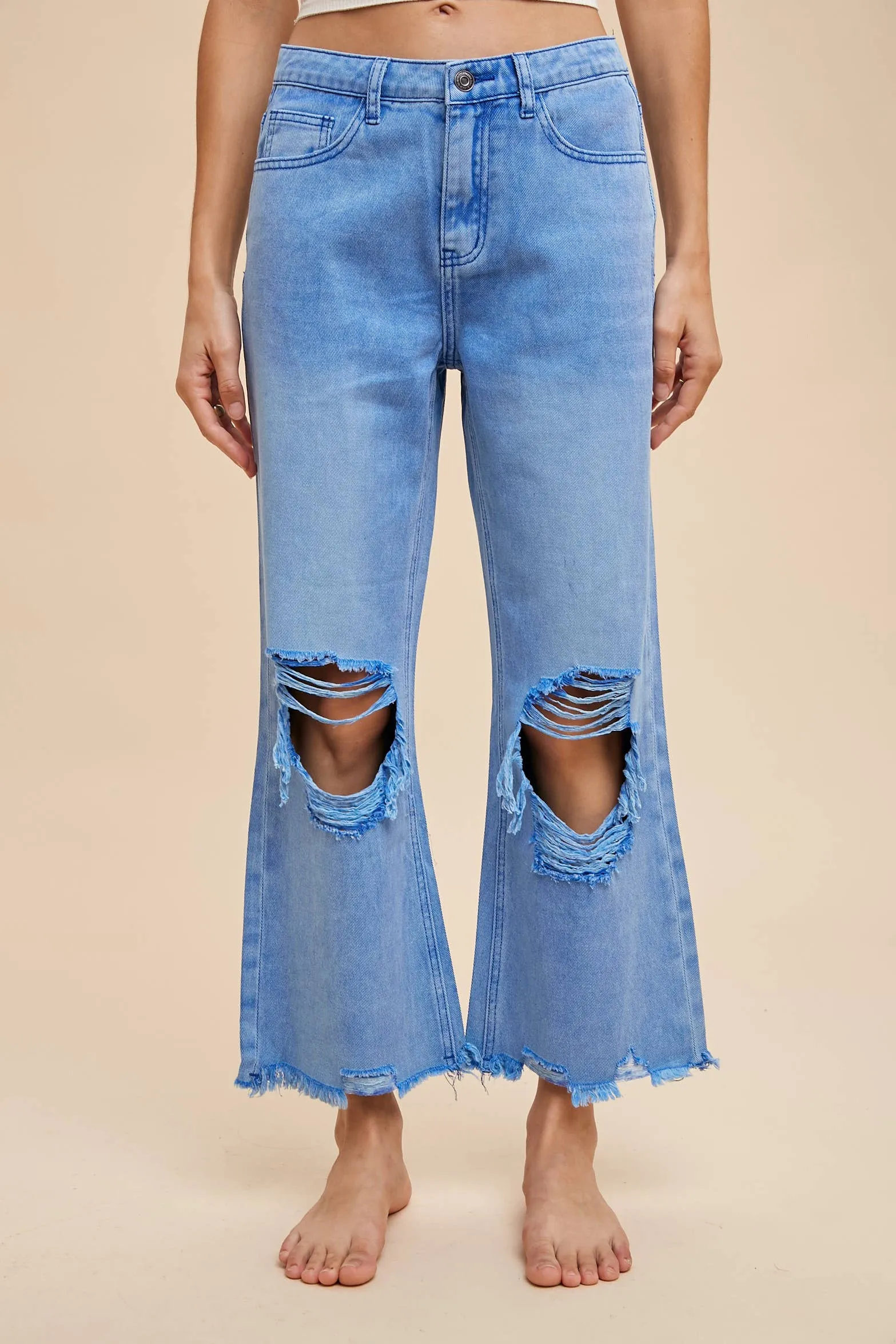 DISTRESSED LIGHT WEIGHT DENIM STRAIGHT JEAN _ AP0033: XL / OLIVE
