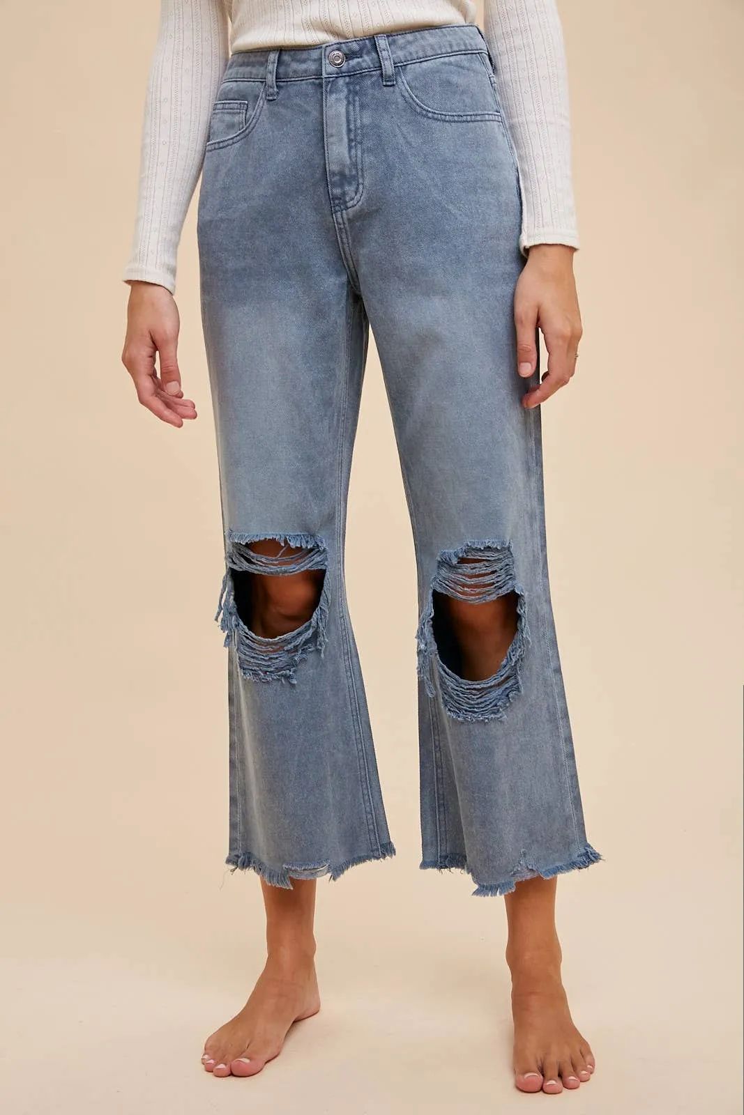 DISTRESSED LIGHT WEIGHT DENIM STRAIGHT JEAN _ AP0033: XL / OLIVE