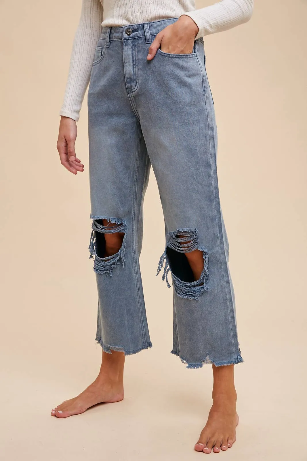 DISTRESSED LIGHT WEIGHT DENIM STRAIGHT JEAN _ AP0033: XL / OLIVE