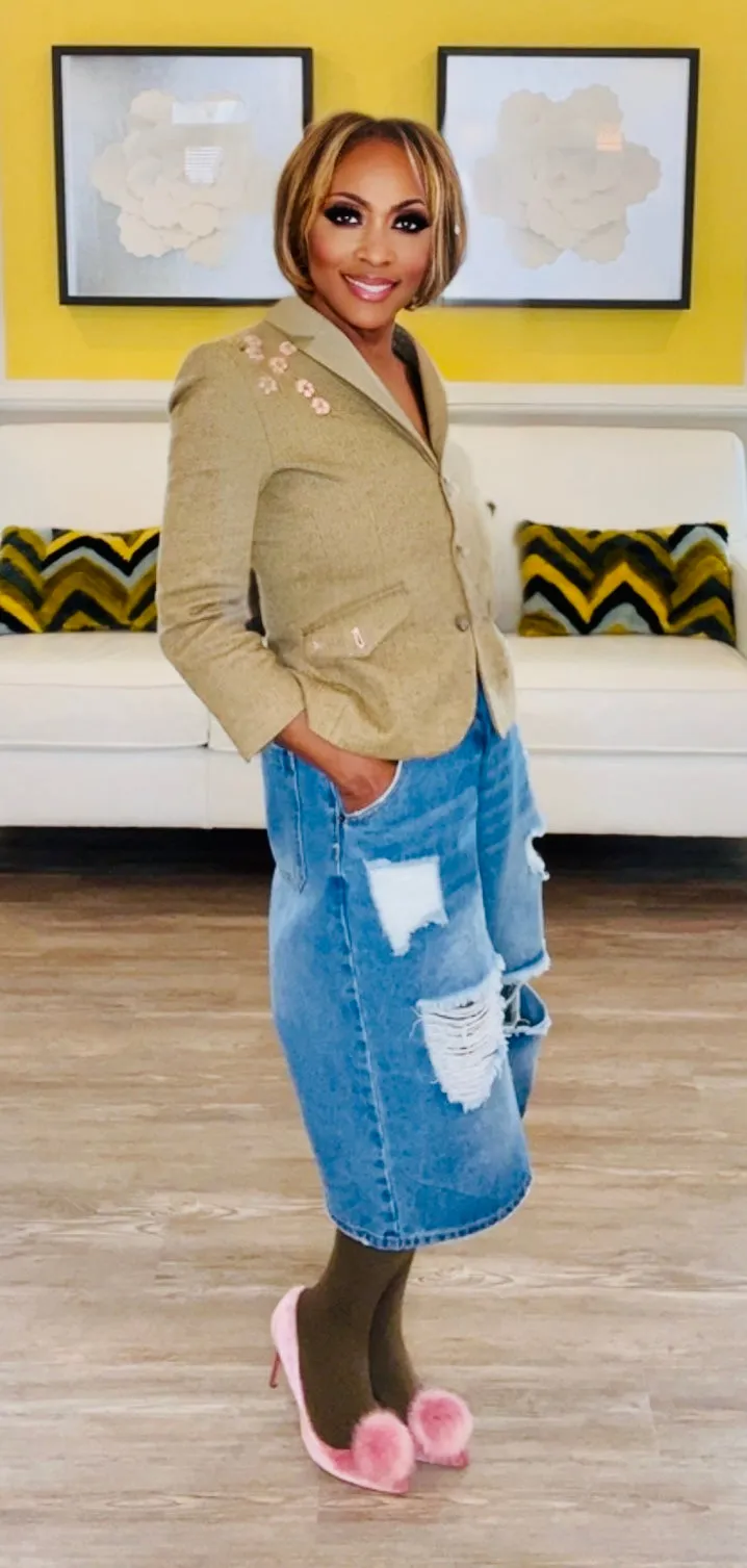 DISTRESSED WIDE LEG JHORTS