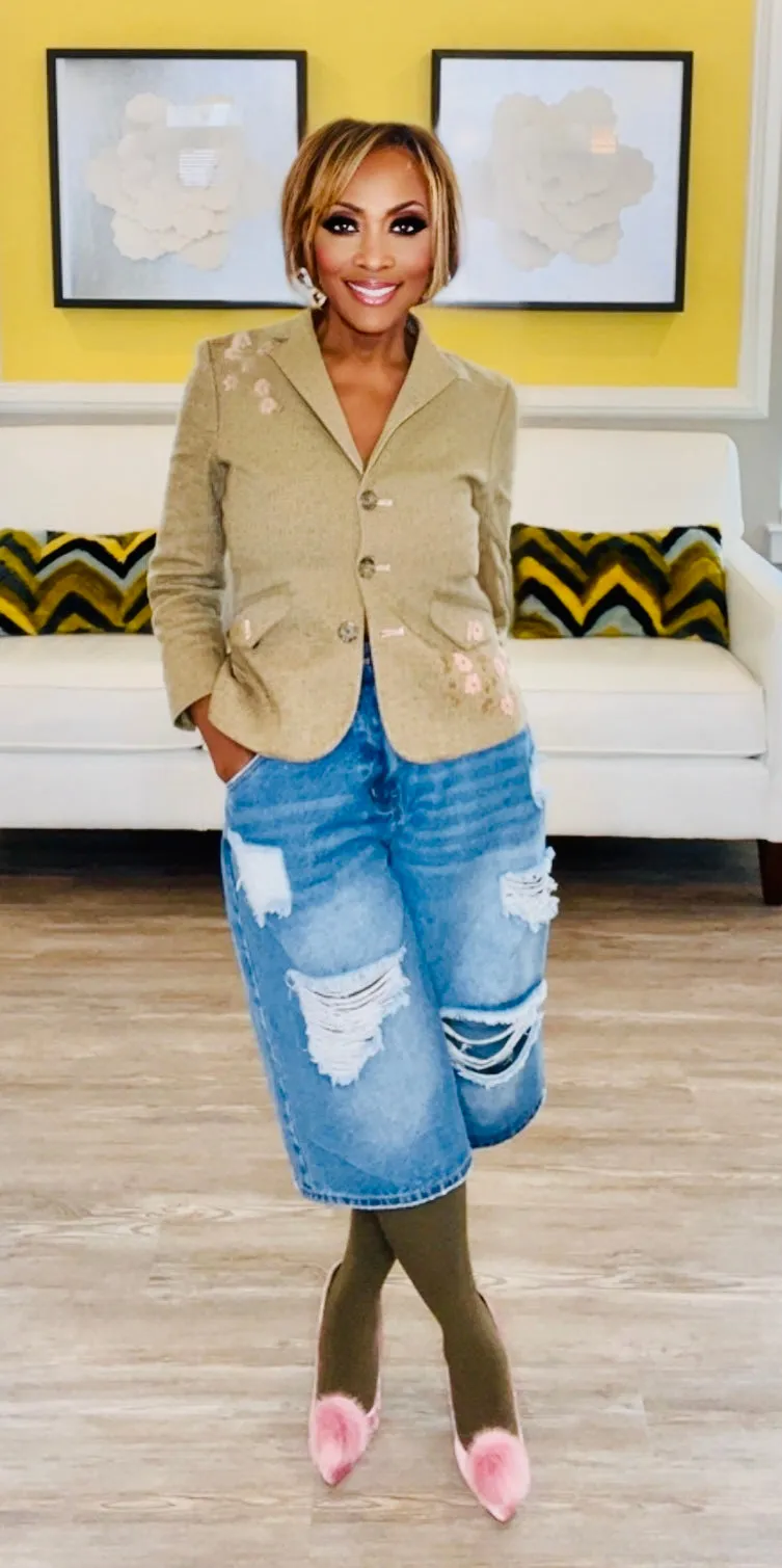 DISTRESSED WIDE LEG JHORTS
