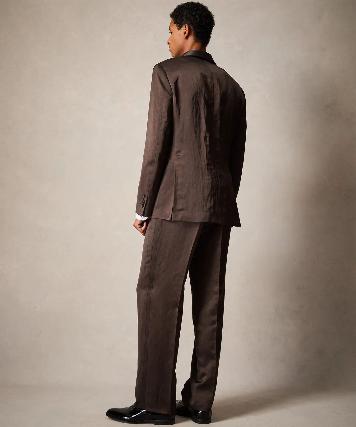 Italian Double-Breasted Shawl Tuxedo Jacket in Brown