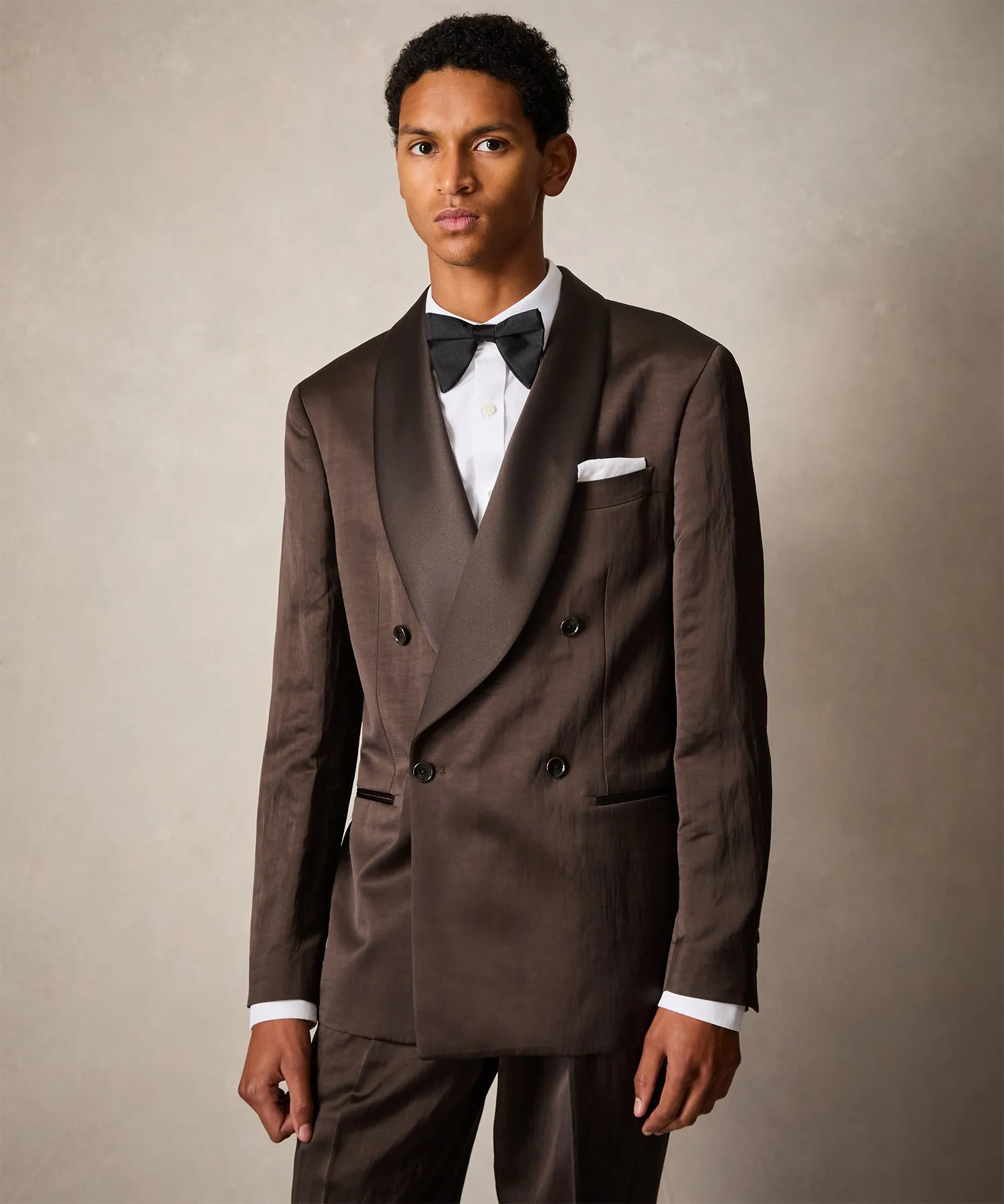 Italian Double-Breasted Shawl Tuxedo Jacket in Brown