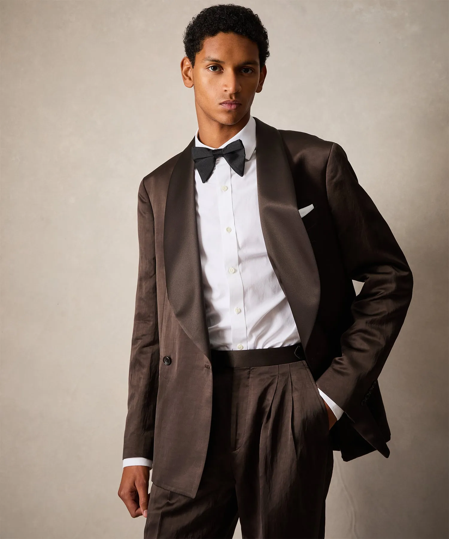 Italian Double-Breasted Shawl Tuxedo Jacket in Brown