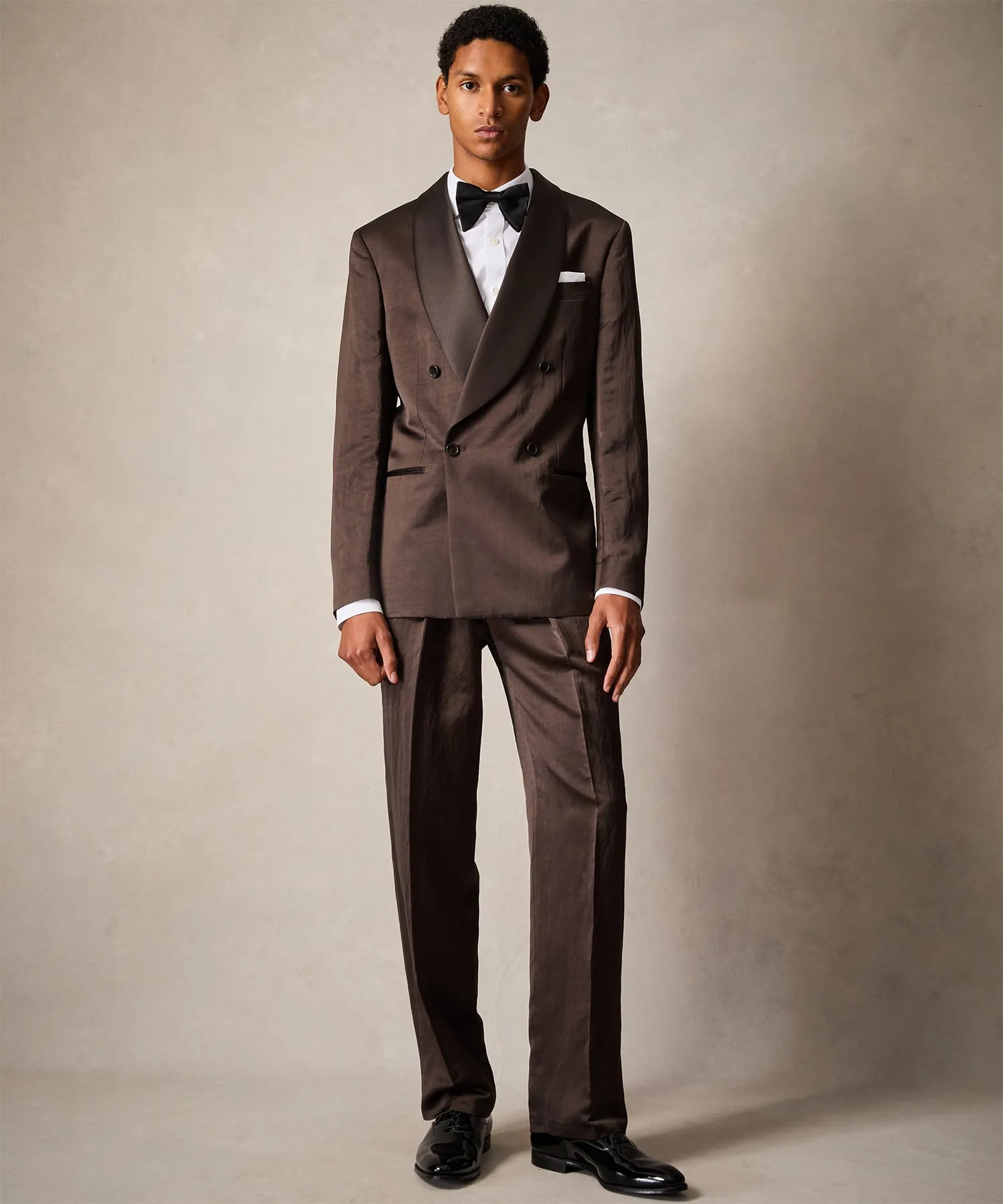 Italian Double-Breasted Shawl Tuxedo Jacket in Brown
