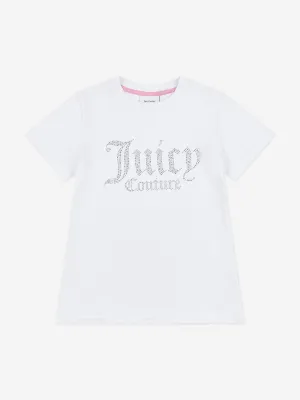 Juicy Couture Girls Diamante Logo Fitted T-Shirt in White