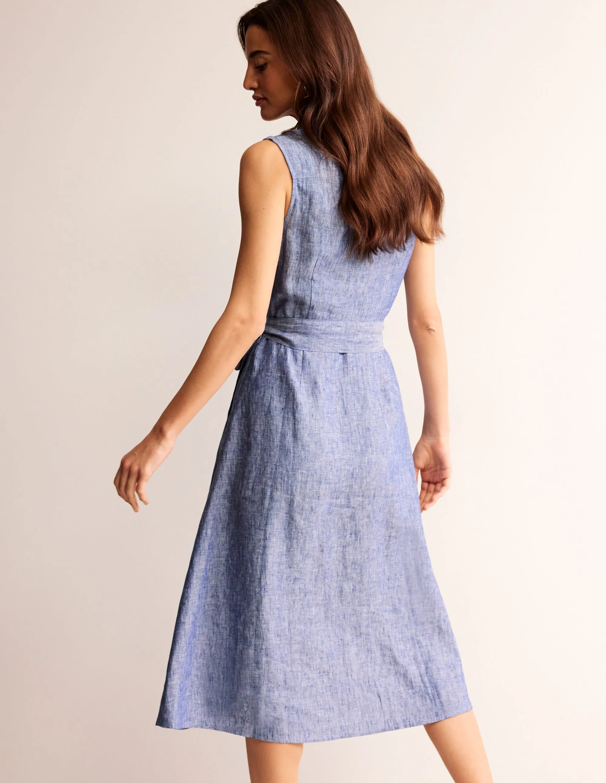 Kate Linen Midi Shirt Dress-Grey Blue Chambray