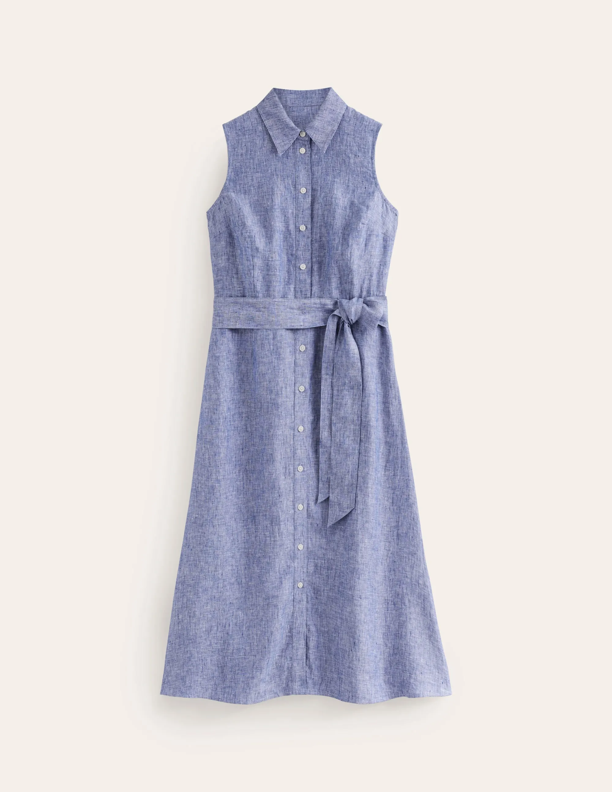Kate Linen Midi Shirt Dress-Grey Blue Chambray