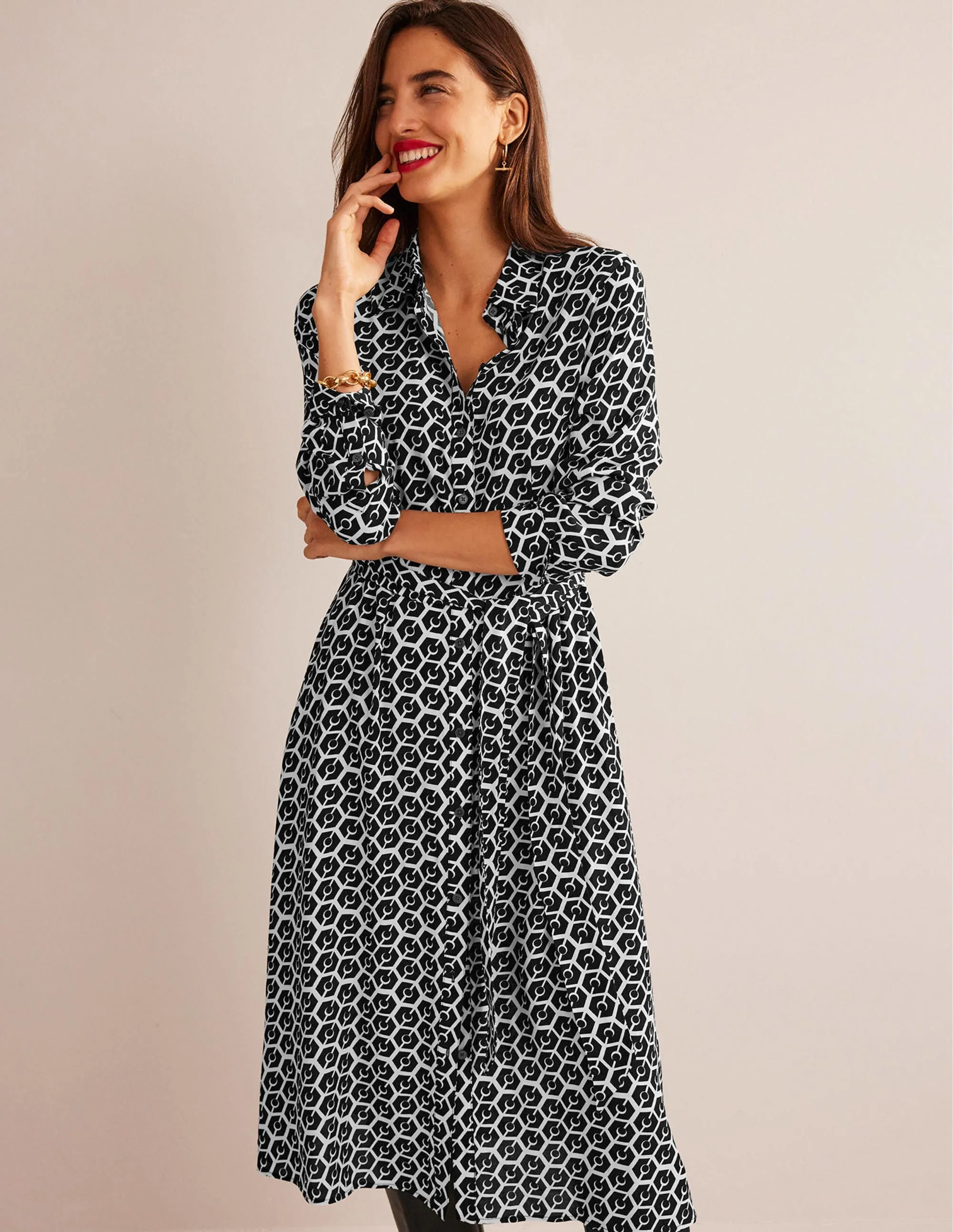 Kate Midi Shirt Dress-Black, Reverie
