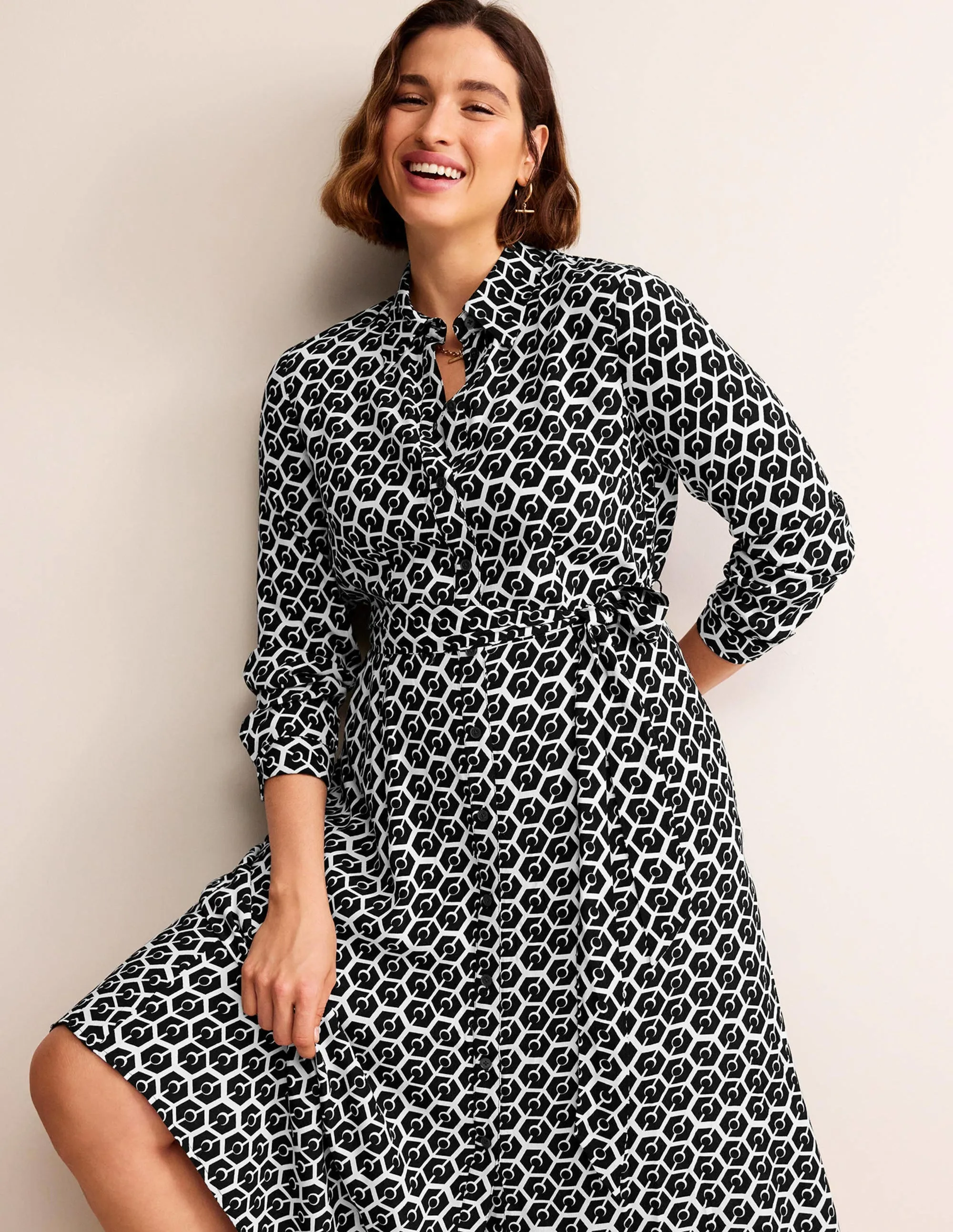 Kate Midi Shirt Dress-Black, Reverie