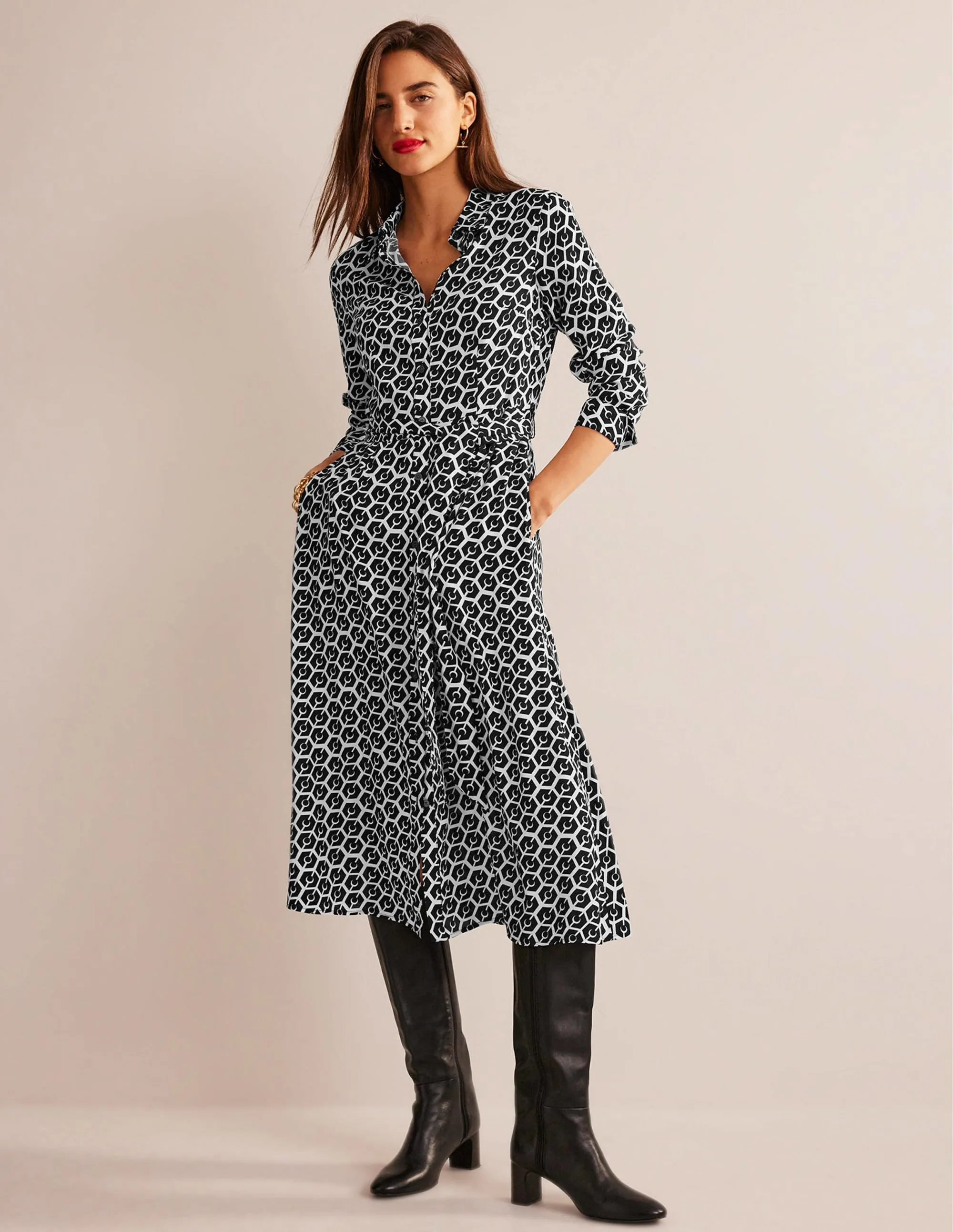Kate Midi Shirt Dress-Black, Reverie