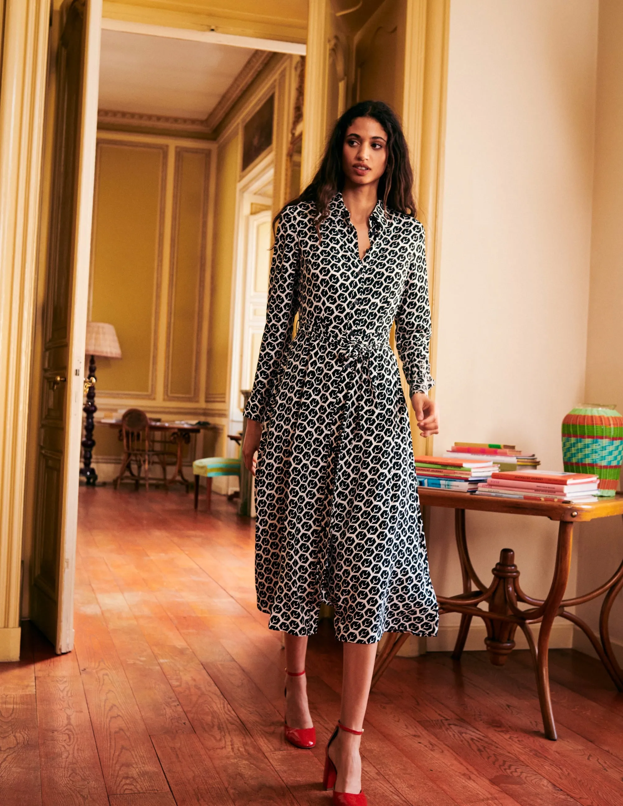 Kate Midi Shirt Dress-Black, Reverie