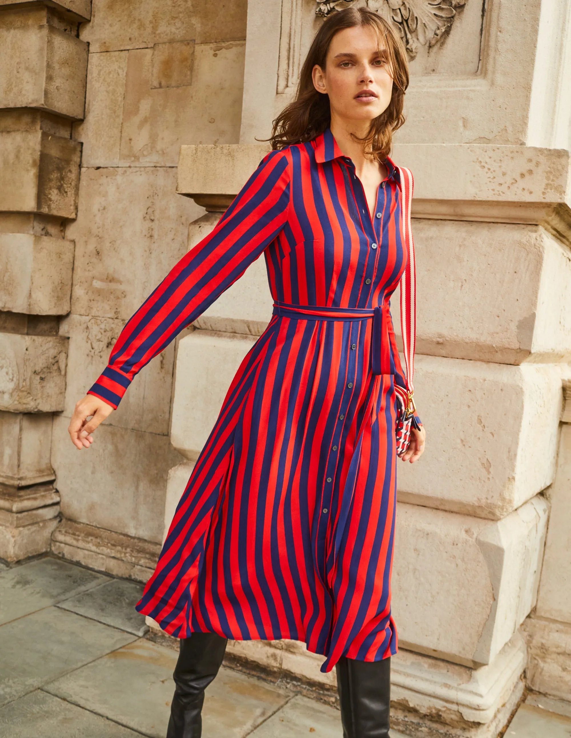 Kate Midi Shirt Dress-Brilliant Red, Brilliant Navy