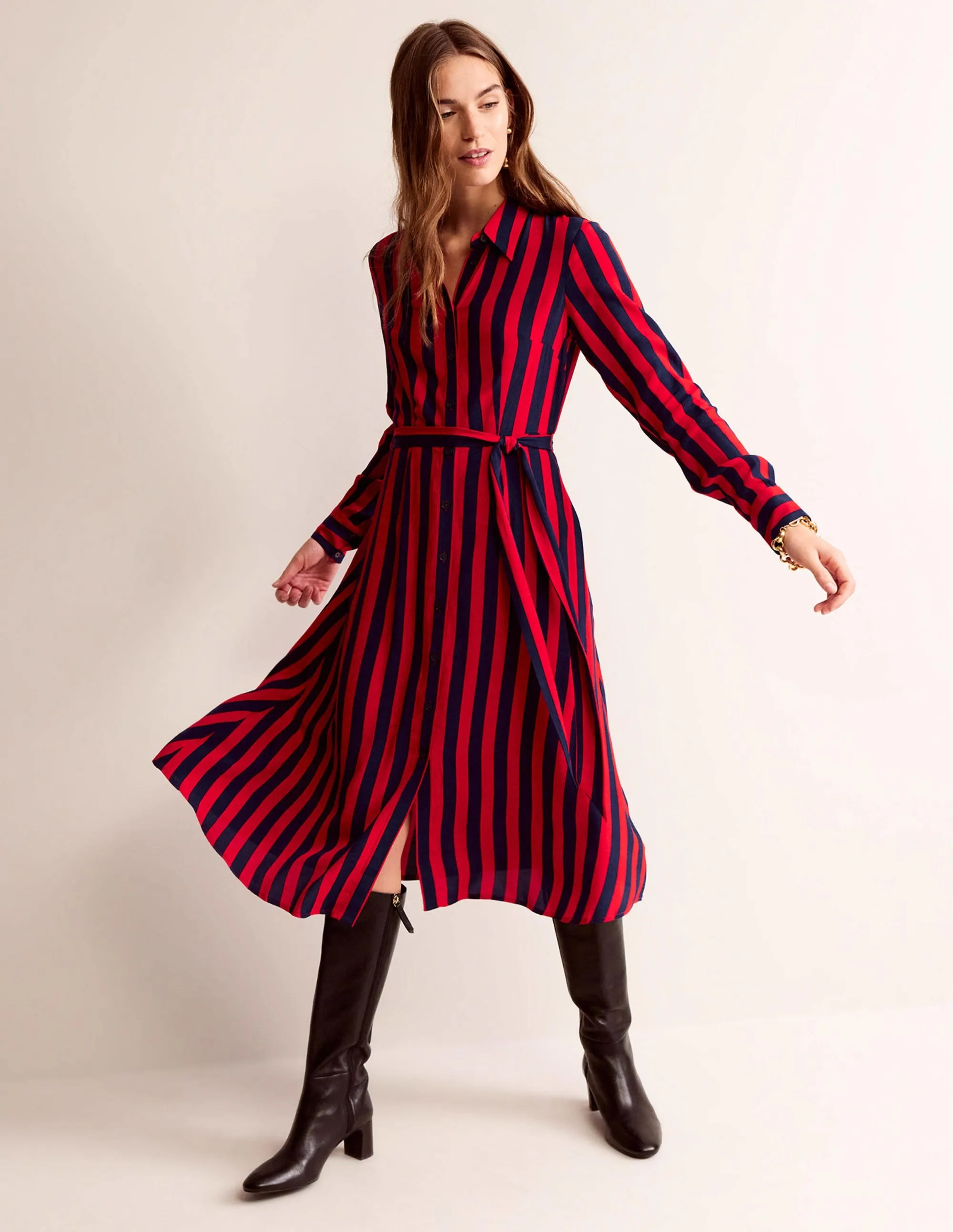 Kate Midi Shirt Dress-Brilliant Red, Brilliant Navy