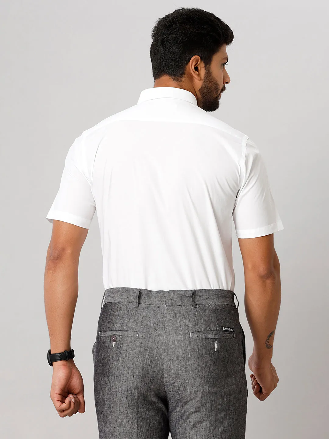 Men Cotton Spandex 2 Way Stretch Shirt White