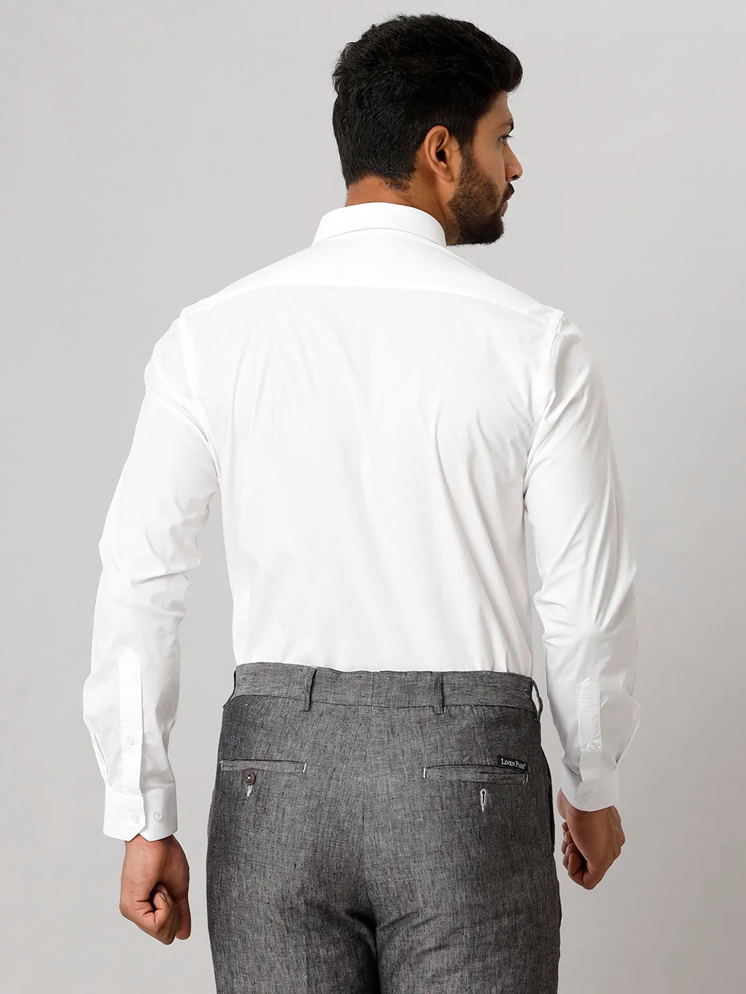 Men Cotton Spandex 2 Way Stretch Shirt White