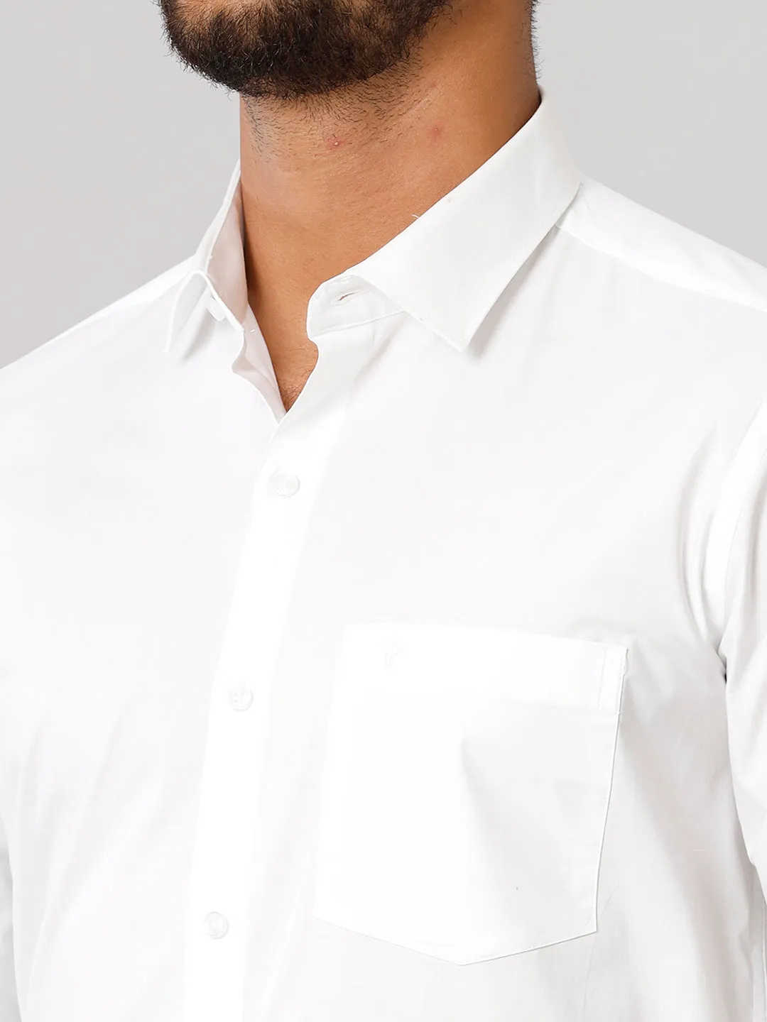 Men Cotton Spandex 2 Way Stretch Shirt White