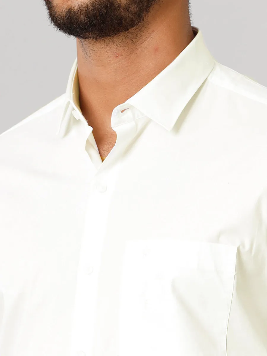 Men Cotton Spandex Shirt 2 Way Stretch Cream