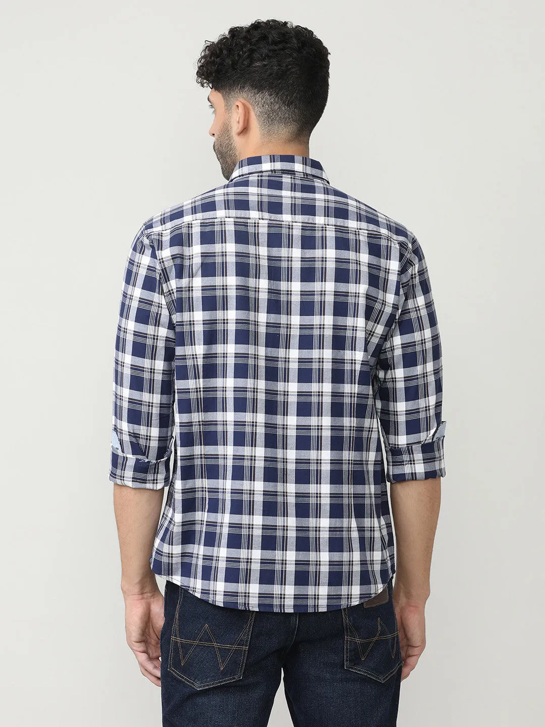 Navy Oxford Checks Shirt With Pocket