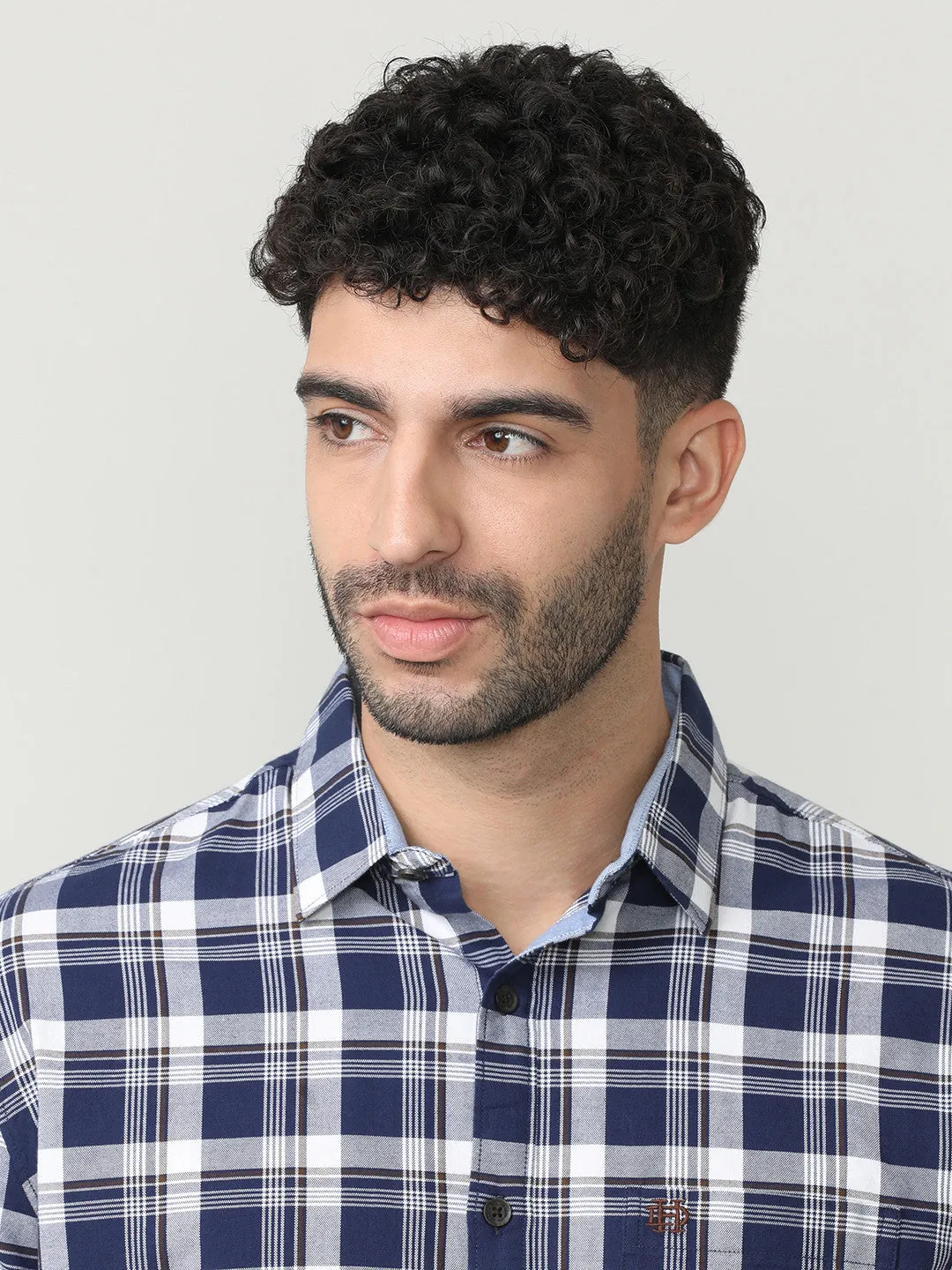Navy Oxford Checks Shirt With Pocket