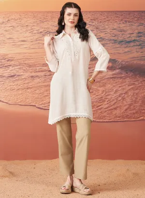 Nia Ivory Embroidered Rayon Kurta for Women