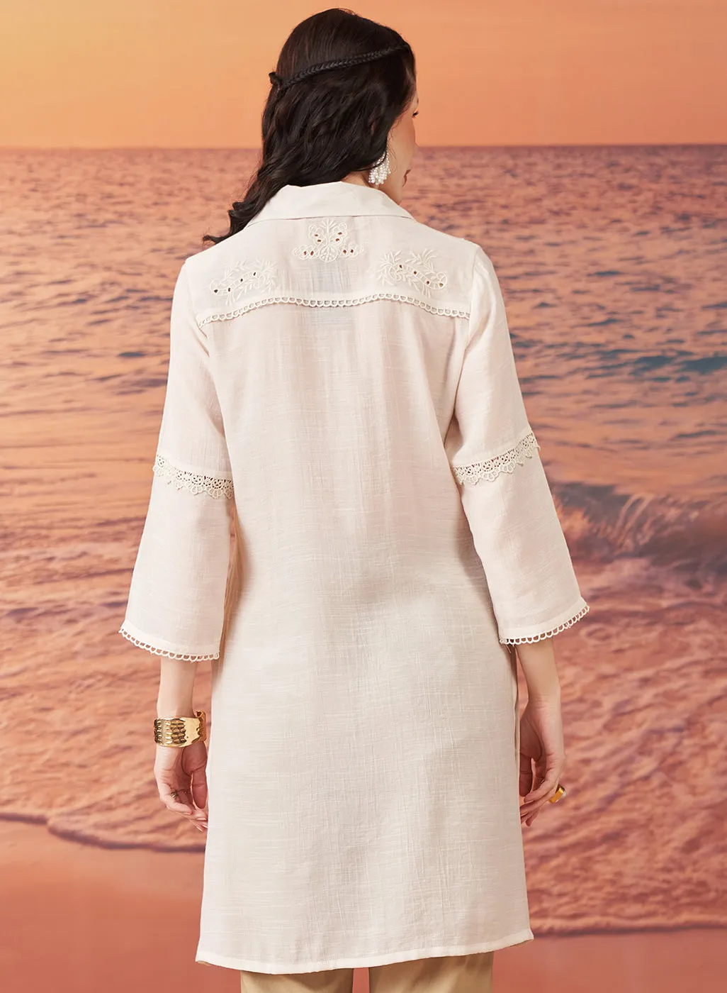 Nia Ivory Embroidered Rayon Kurta for Women