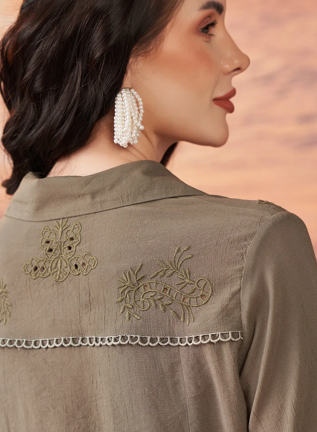 Nia Olive Embroidered Rayon Kurta for Women