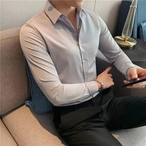 Plus Size S-7XL High Quality Men Dress Shirt 2021 Autumn Long