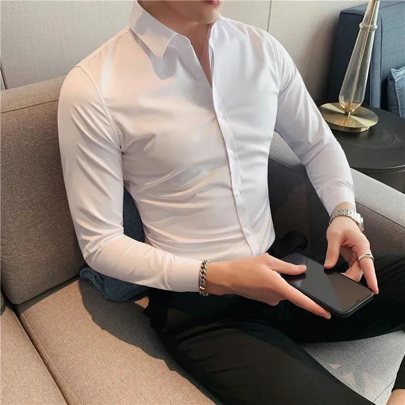 Plus Size S-7XL High Quality Men Dress Shirt 2021 Autumn Long