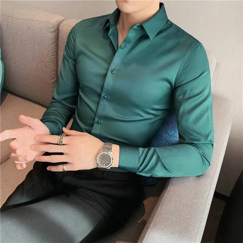 Plus Size S-7XL High Quality Men Dress Shirt 2021 Autumn Long