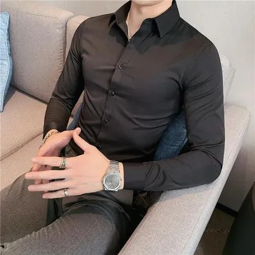 Plus Size S-7XL High Quality Men Dress Shirt 2021 Autumn Long