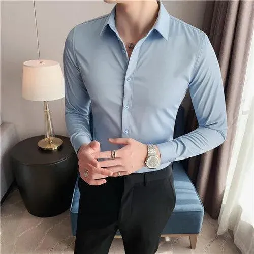 Plus Size S-7XL High Quality Men Dress Shirt 2021 Autumn Long