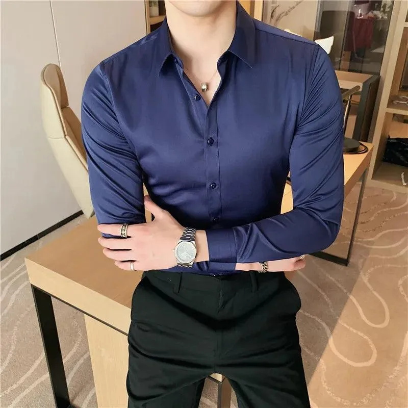 Plus Size S-7XL High Quality Men Dress Shirt 2021 Autumn Long