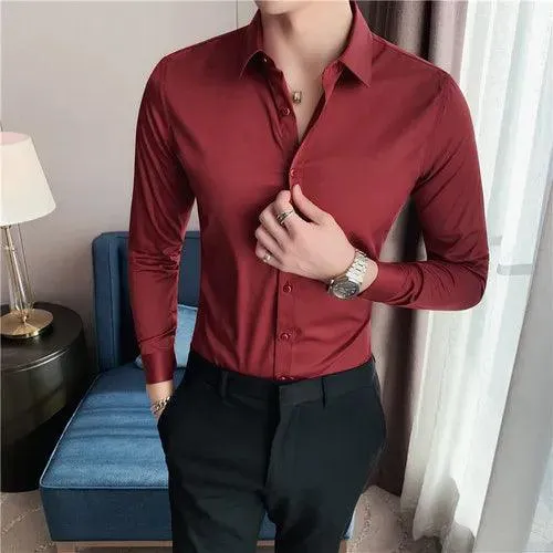 Plus Size S-7XL High Quality Men Dress Shirt 2021 Autumn Long