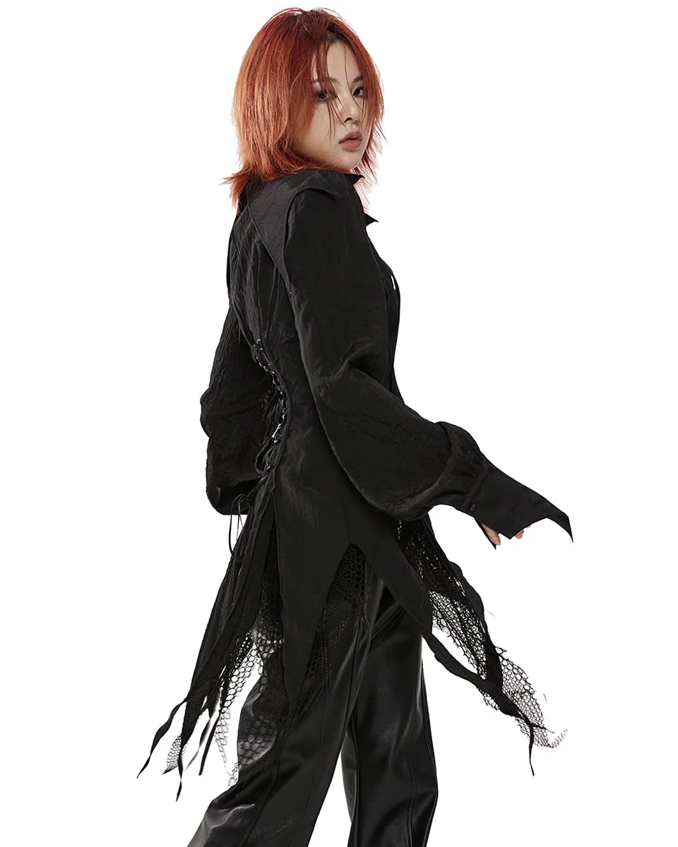 Punk Rave Daily Life Womens Urban Occult Asymmetric Bat Collar Blouse - Black