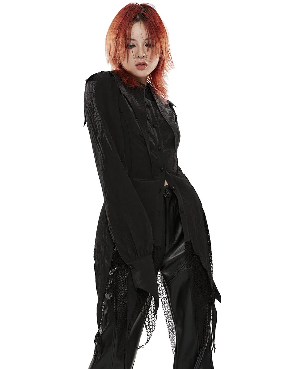 Punk Rave Daily Life Womens Urban Occult Asymmetric Bat Collar Blouse - Black