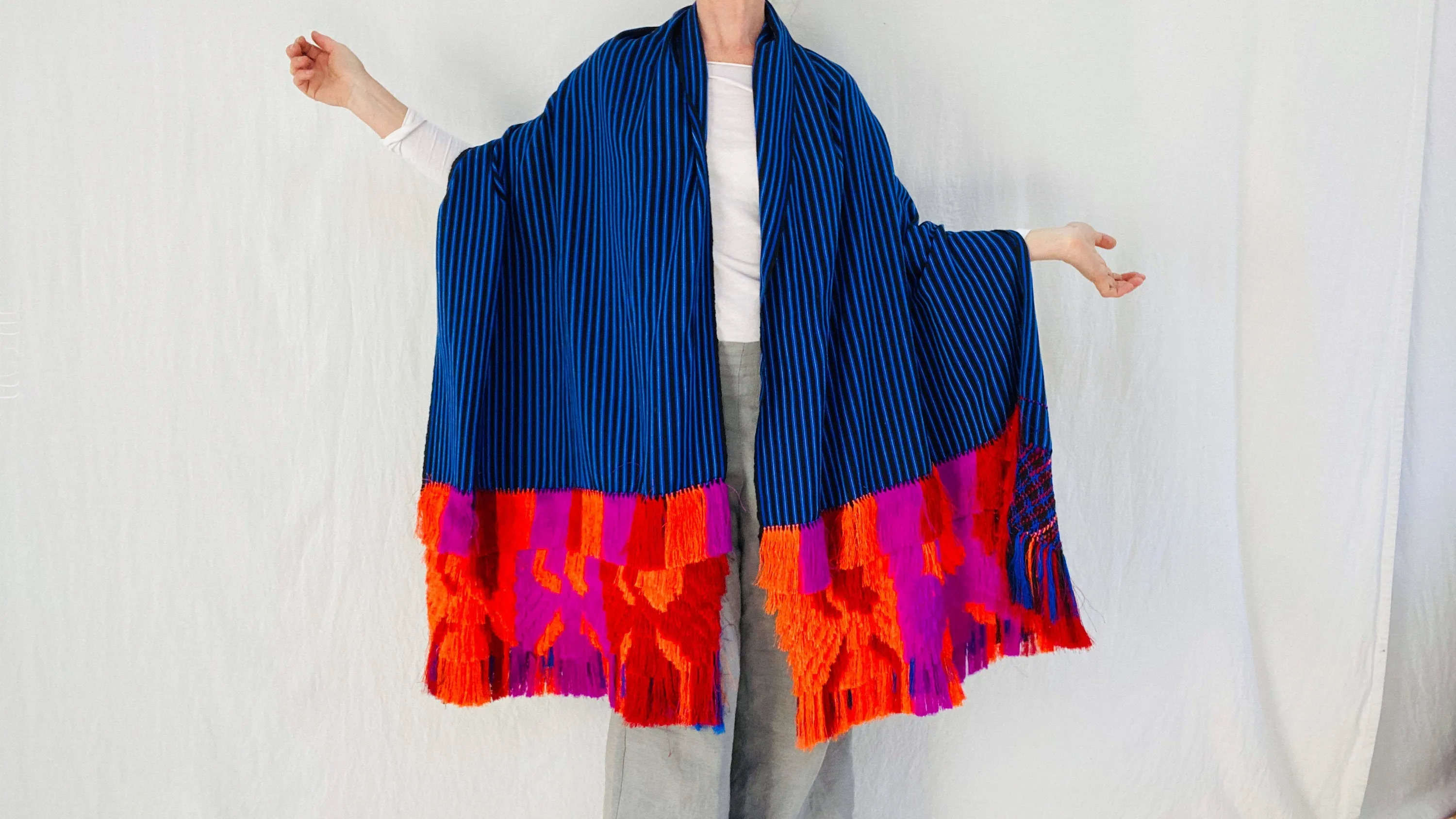 Purepecha Shawl. Fancy Frineg Work. Rebozo