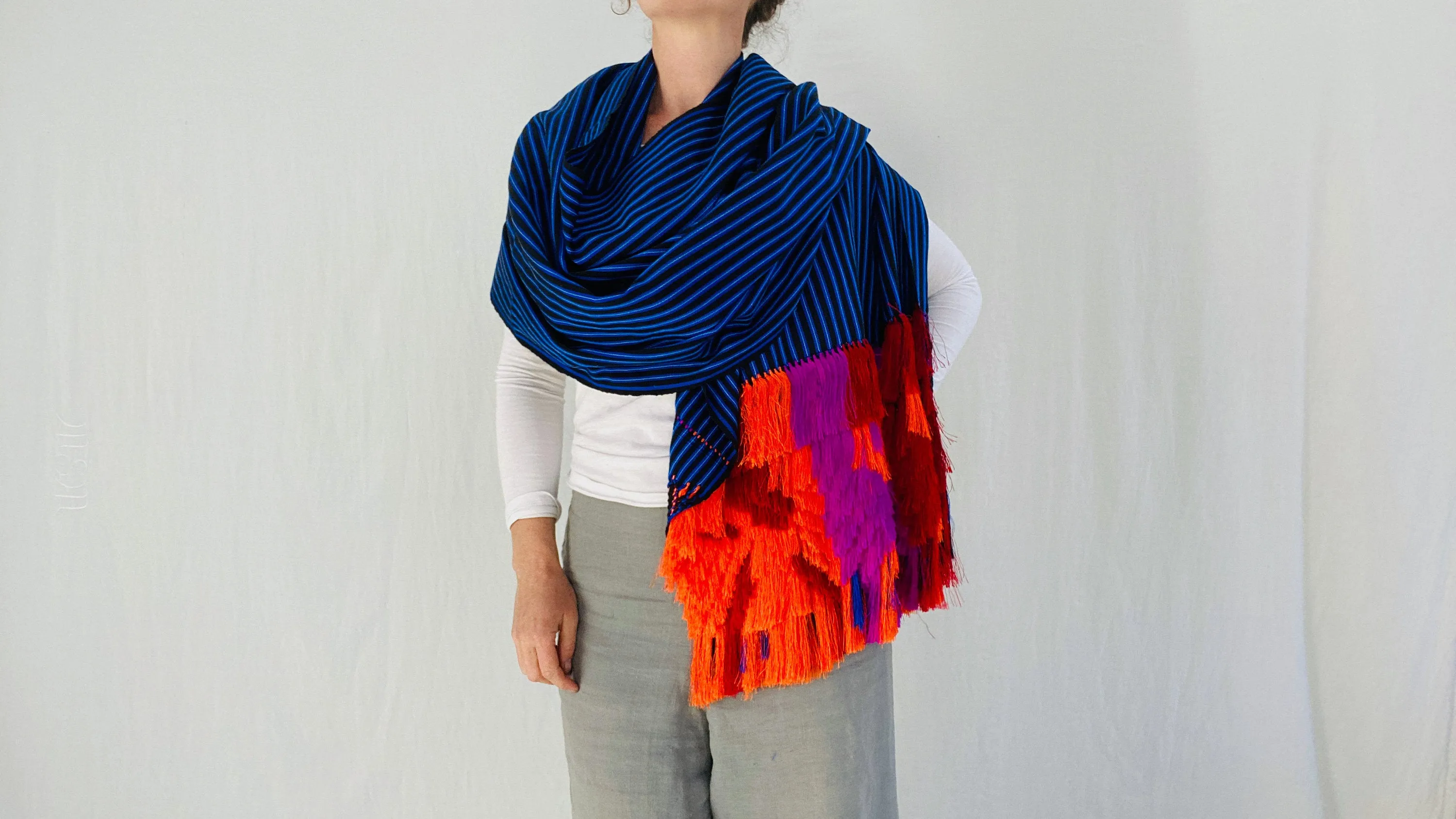 Purepecha Shawl. Fancy Frineg Work. Rebozo