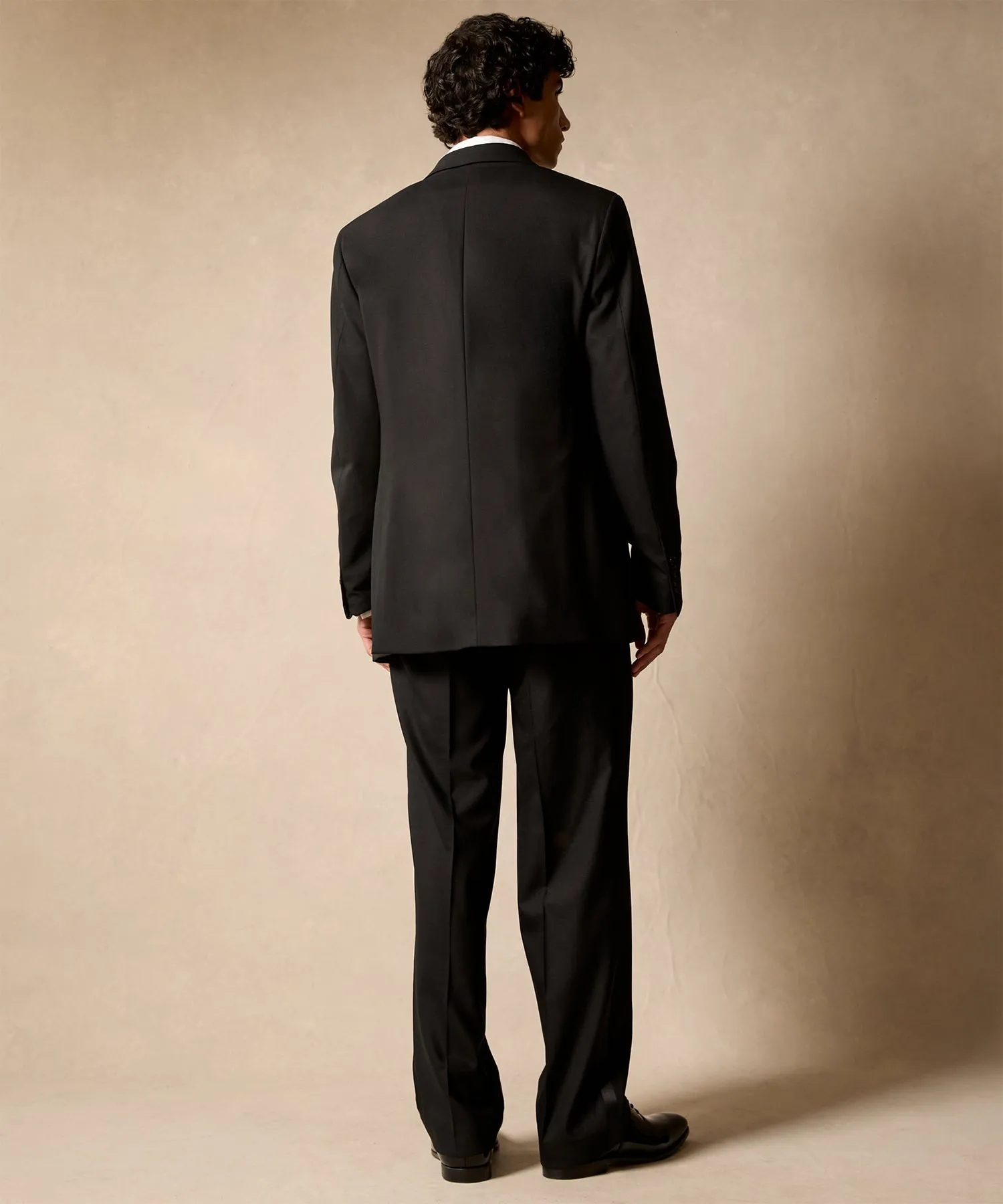 Relaxed Italian Wool Double-Breasted Tuxedo in Black