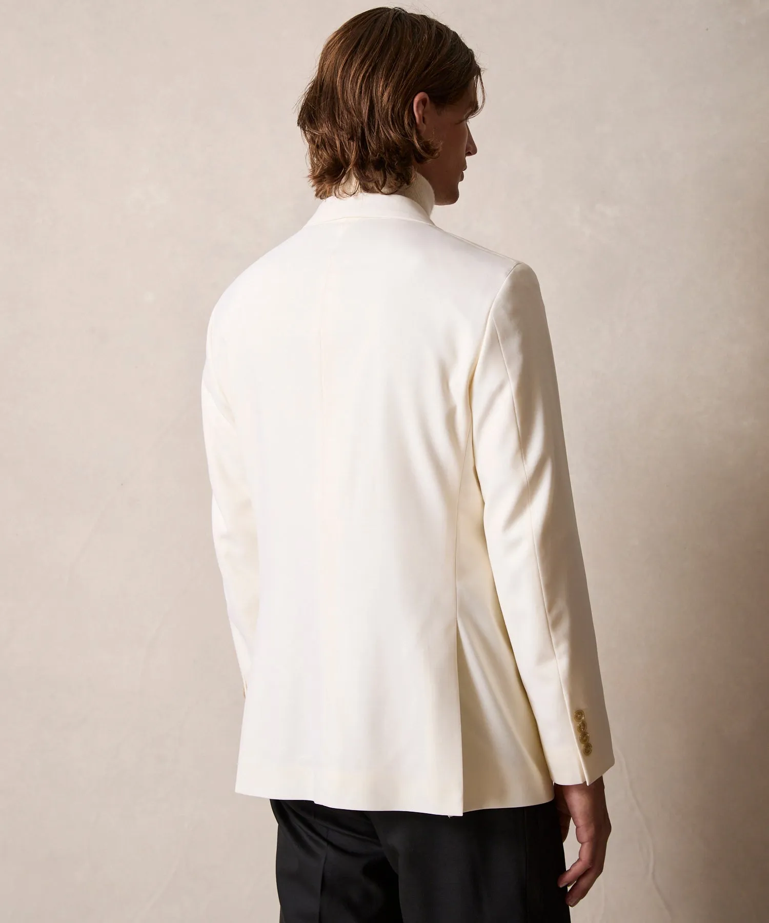 Relaxed Italian Wool Double-Breasted Tuxedo in Ivory & Black