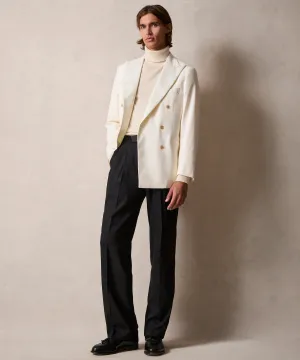 Relaxed Italian Wool Double-Breasted Tuxedo in Ivory & Black